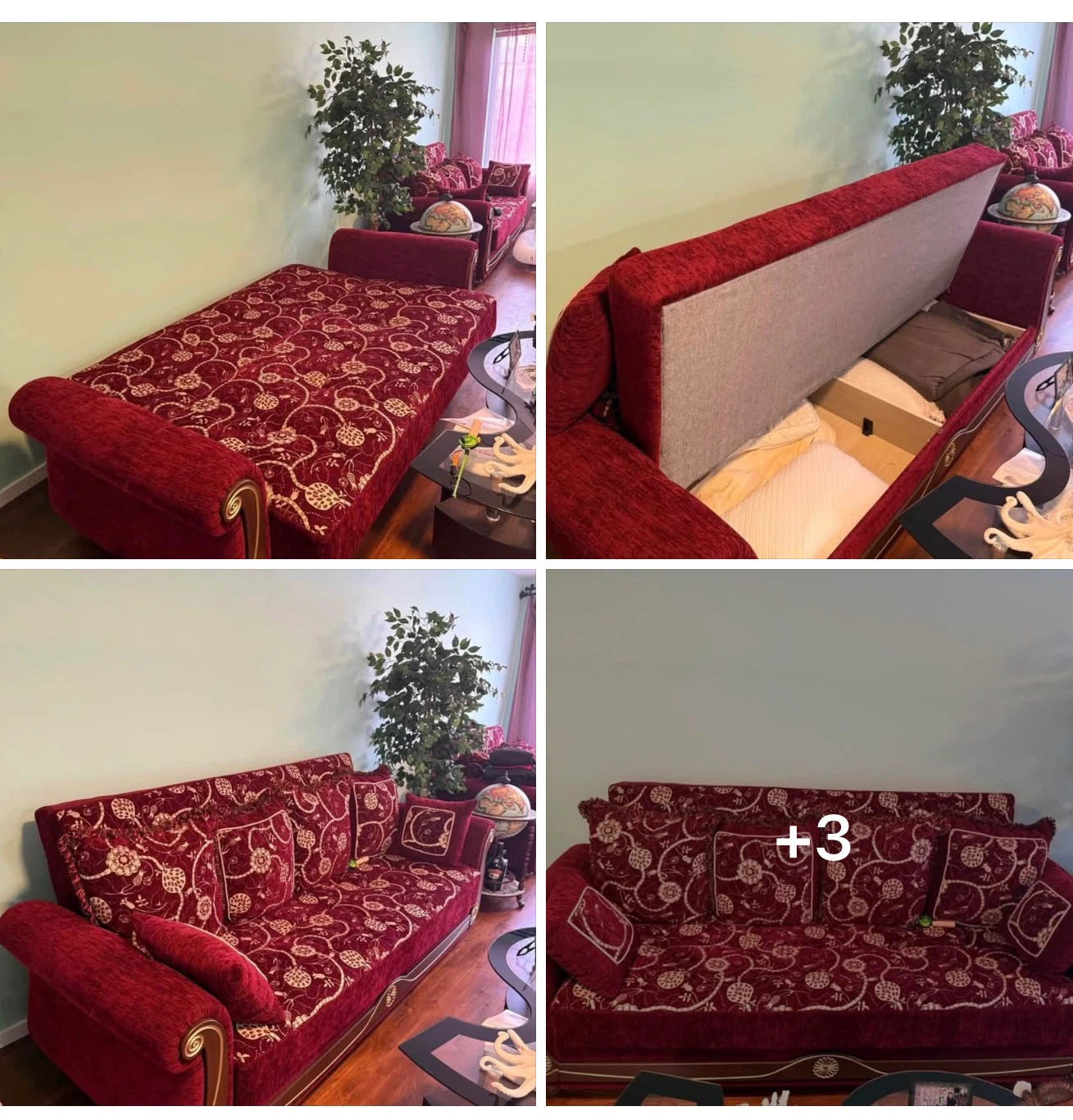Red patterned sofa bed with storage - photo 2