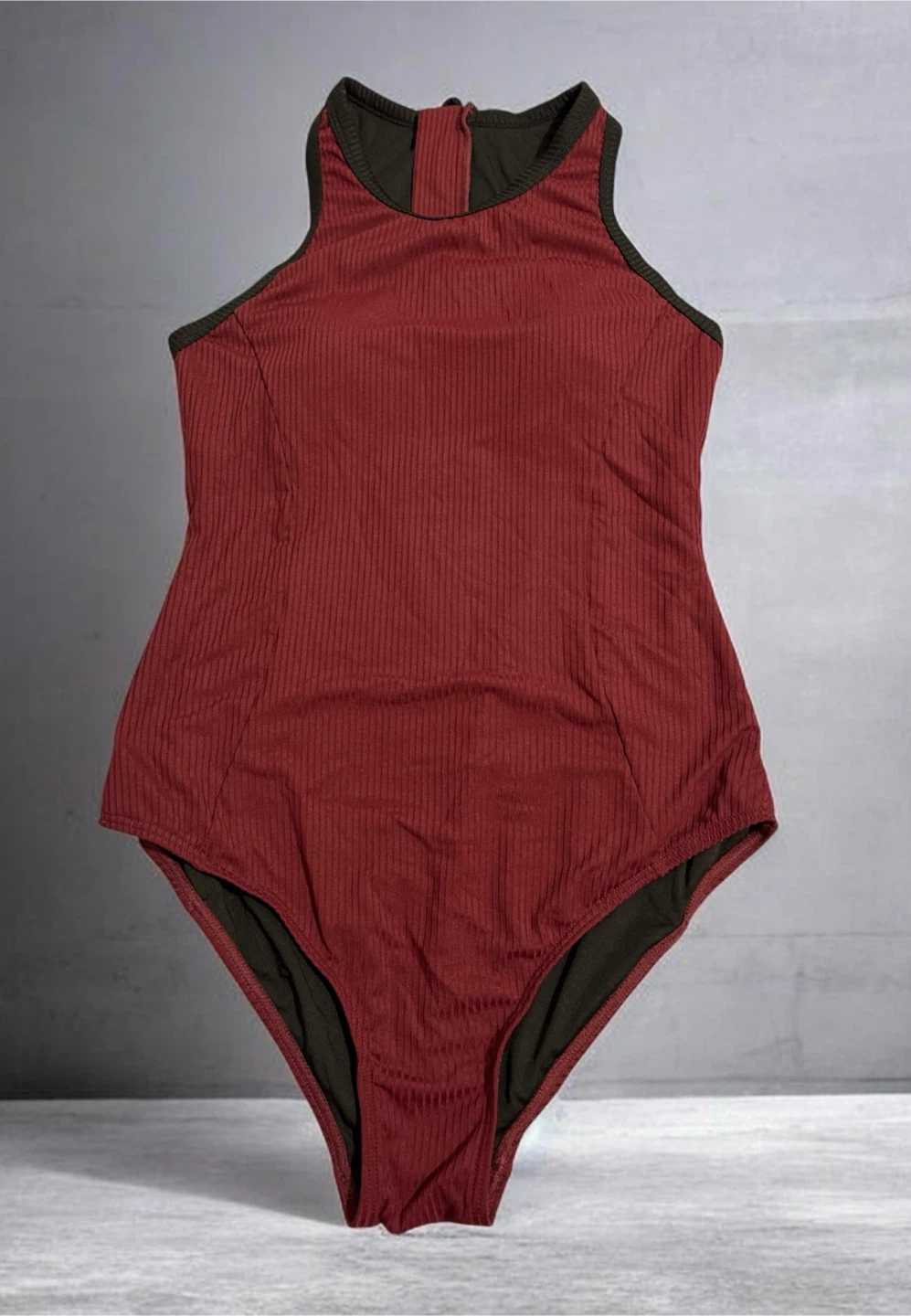 Chakwo Ribbed One-Piece Swimsuit Maroon Medium