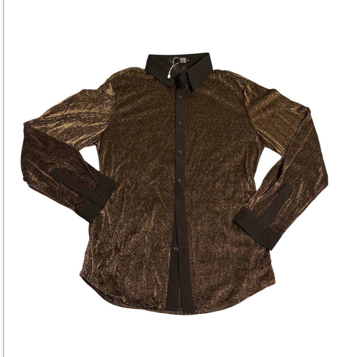 Black and gold metallic button-down shirt