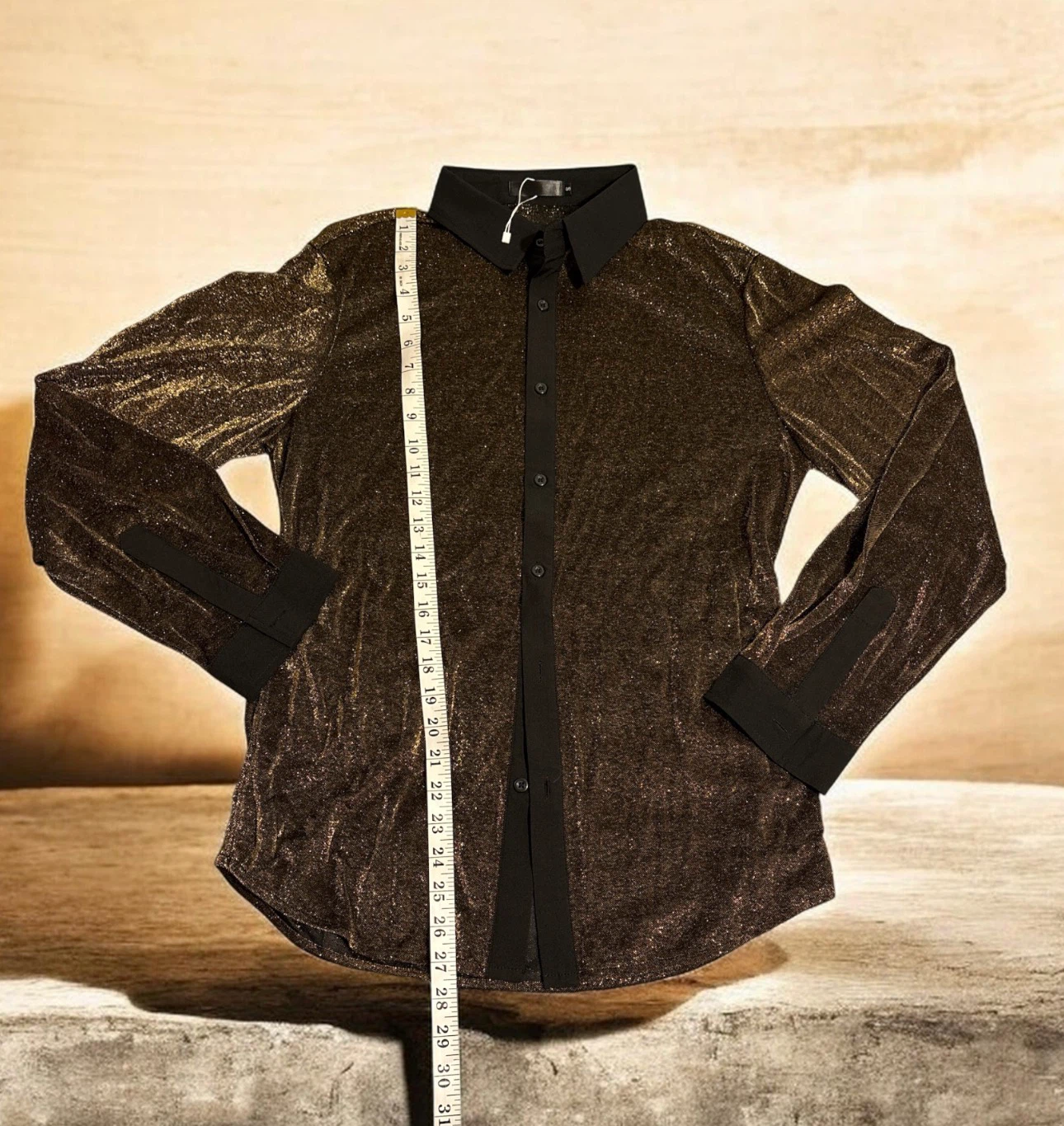 Black and gold metallic button-down shirt - photo 2