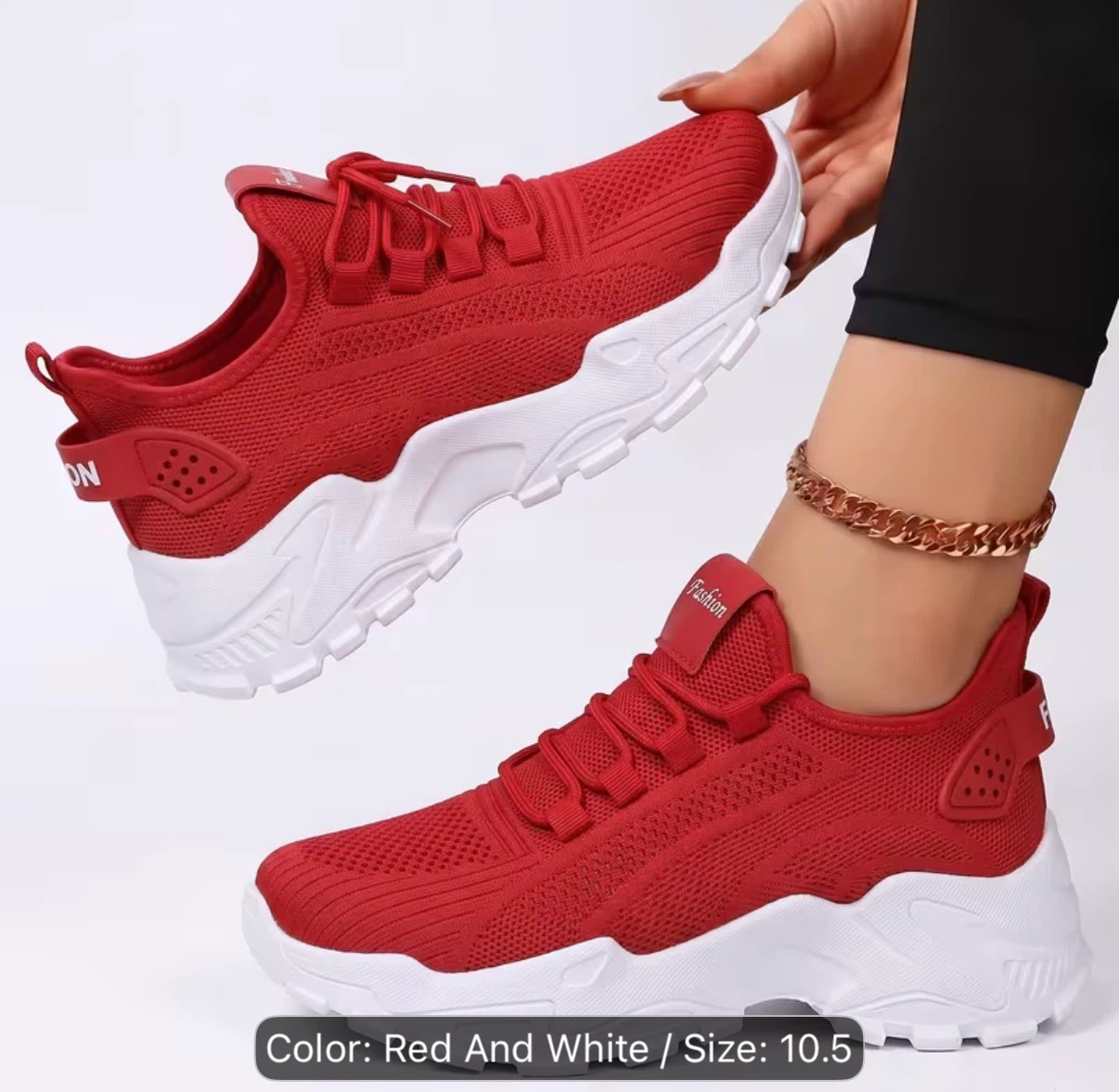 Red and White Fashion Sneakers Size 10.5