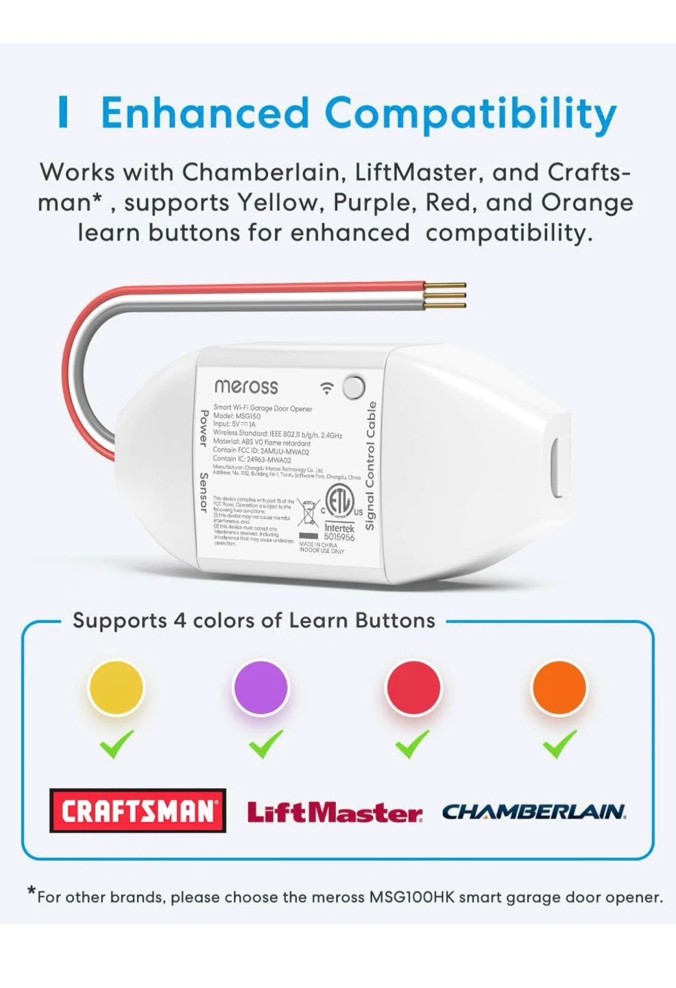 Meross Smart Wi-Fi Garage Door Opener MSG150 - photo 2