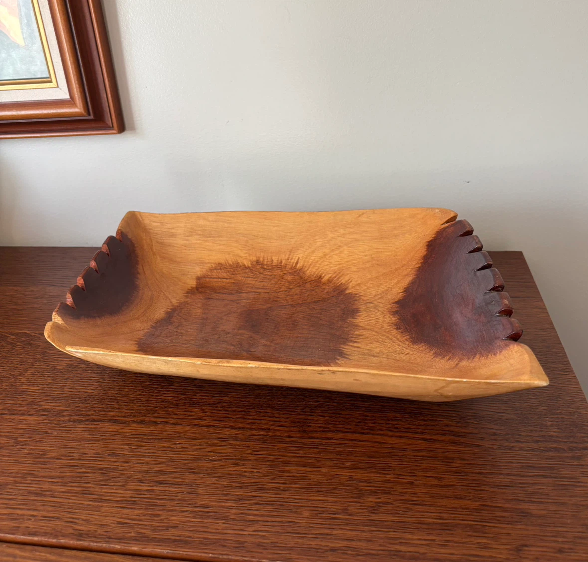 Hand Carved Monkey Pod Wood Asymmetric Centerpiece Bowl
