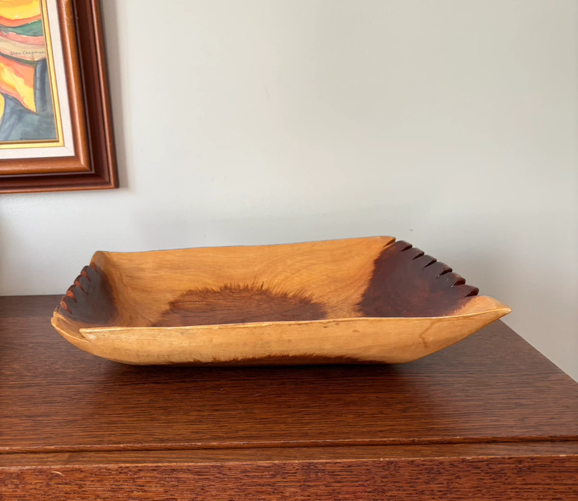 Hand Carved Monkey Pod Wood Asymmetric Centerpiece Bowl - photo 4