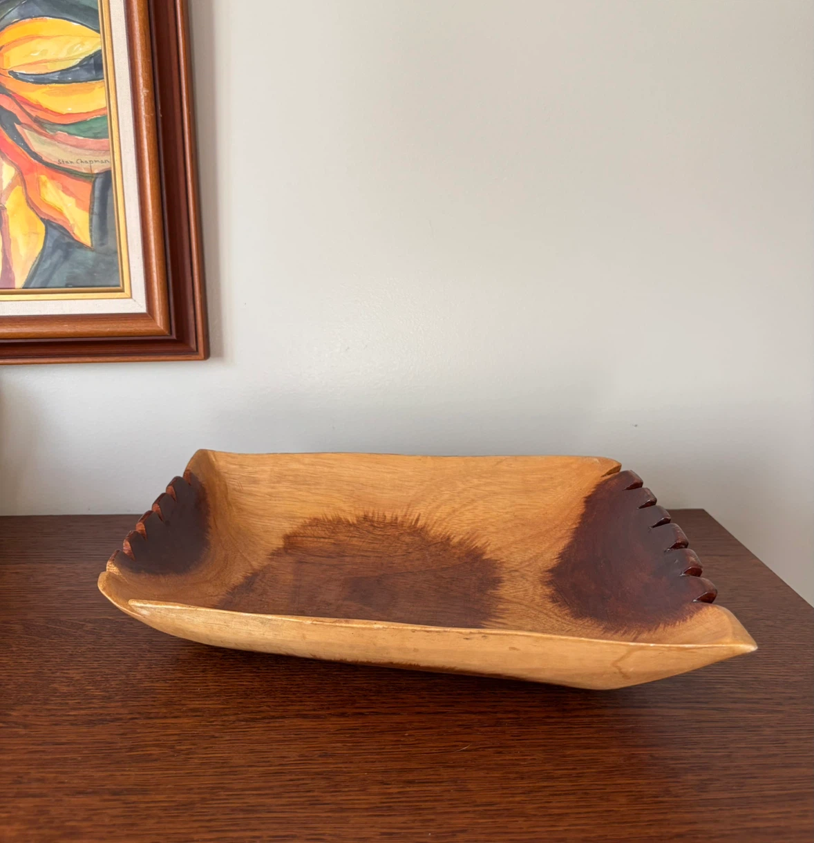 Hand Carved Monkey Pod Wood Asymmetric Centerpiece Bowl - photo 5