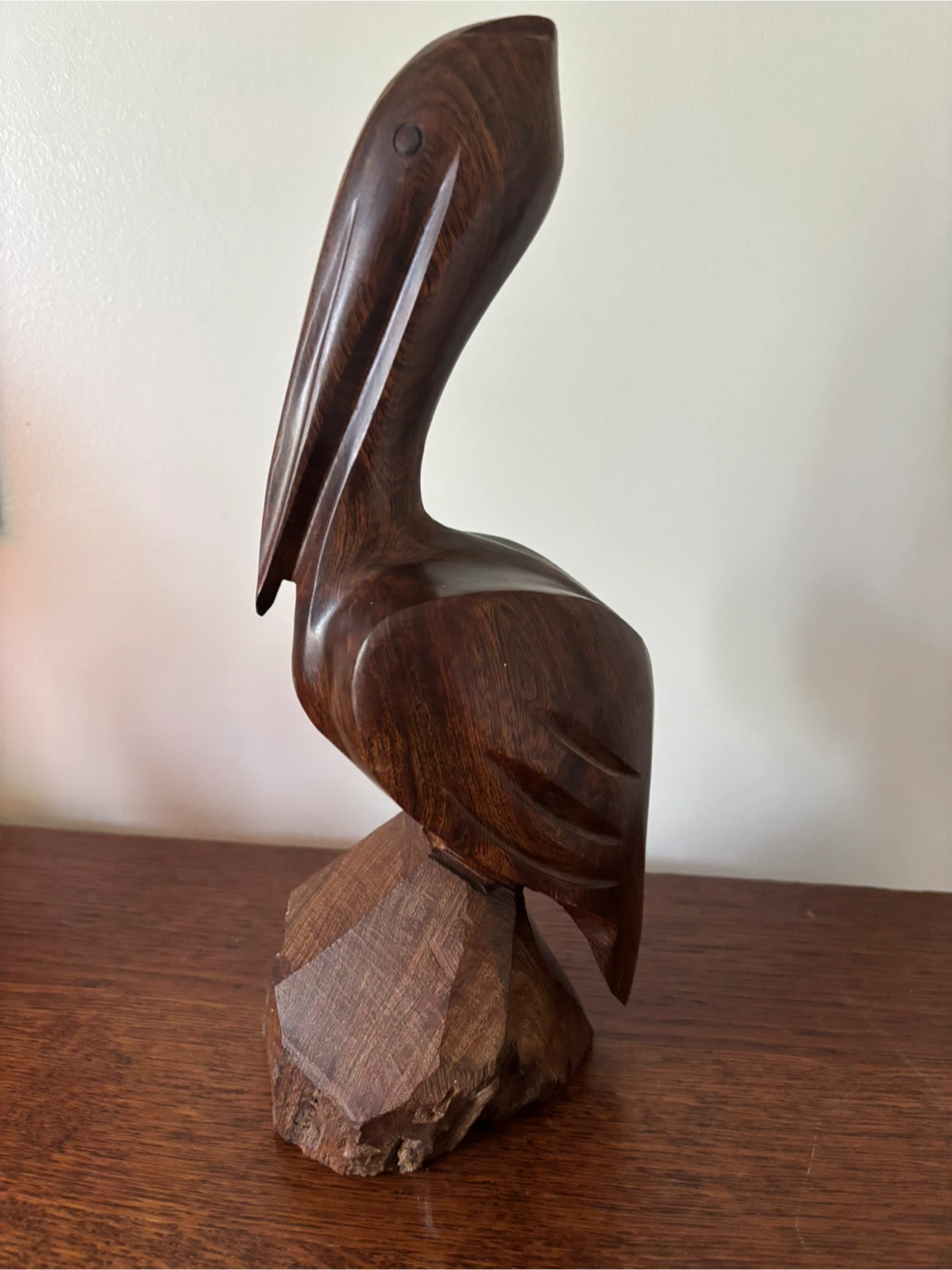 Hand-Carved Iron Wooden Pelican Statue