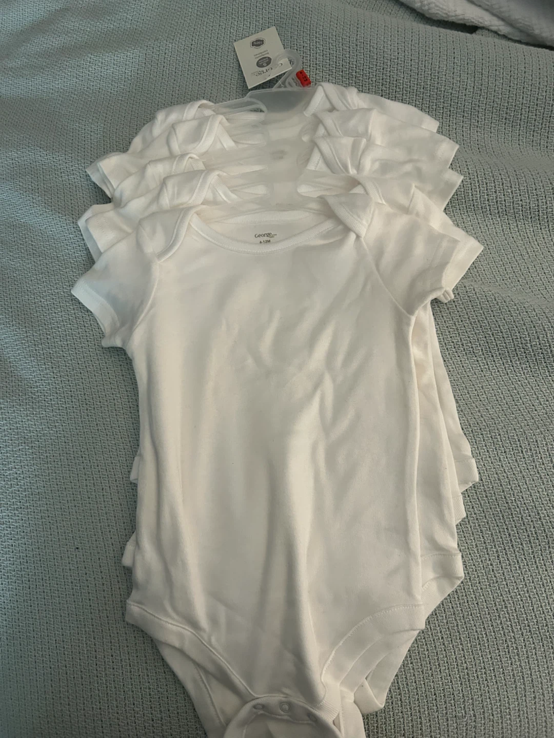 George Baby Bodysuits, 5 Pack, 6-12 Months, White