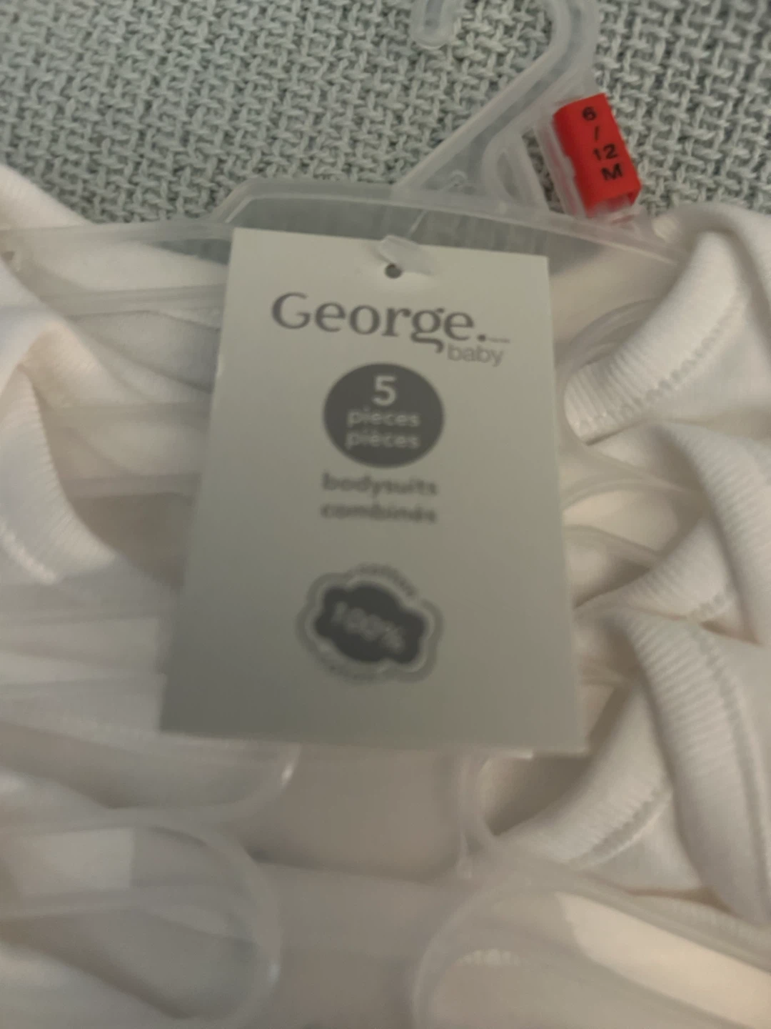 George Baby Bodysuits, 5 Pack, 6-12 Months, White - photo 3