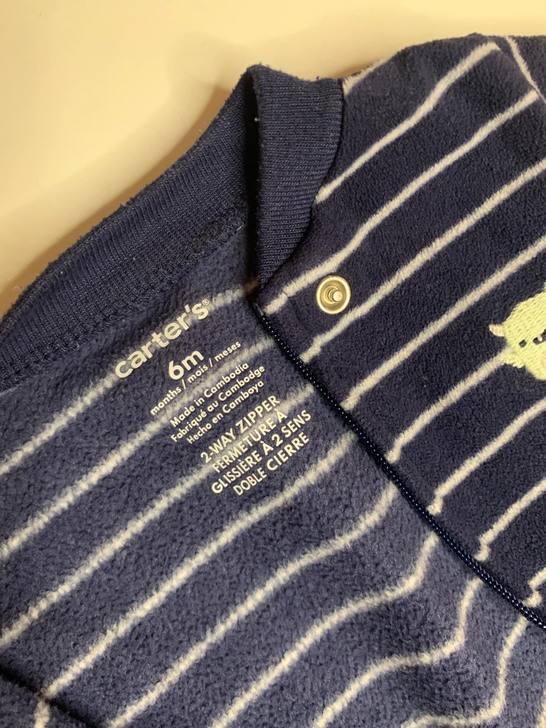 4/$10 Carter's striped fleece sleeper, 6 months Double Zipper - photo 2