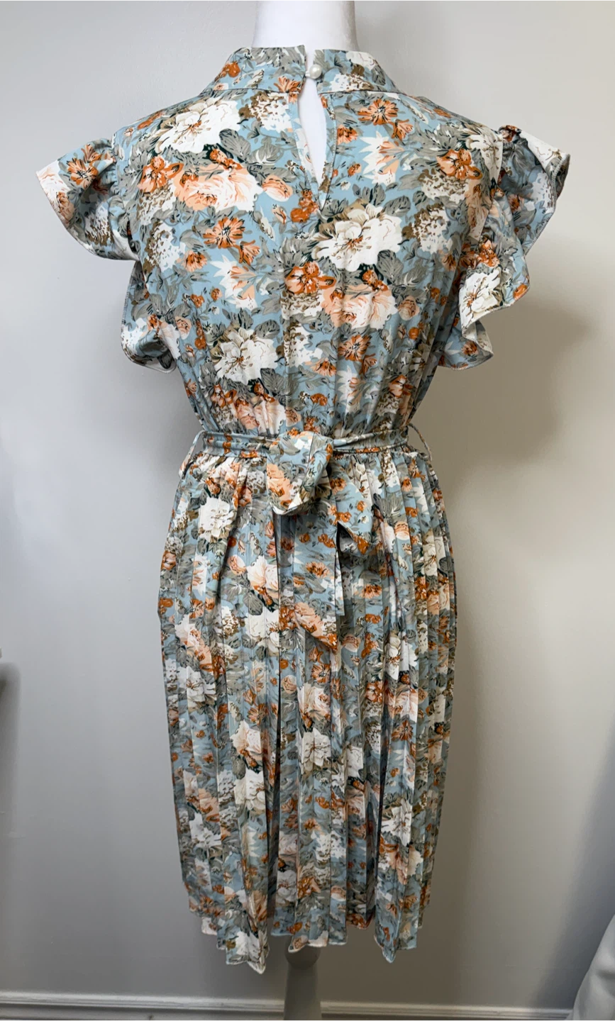 Vintage-Style Floral Pleated Midi Dress - photo 2
