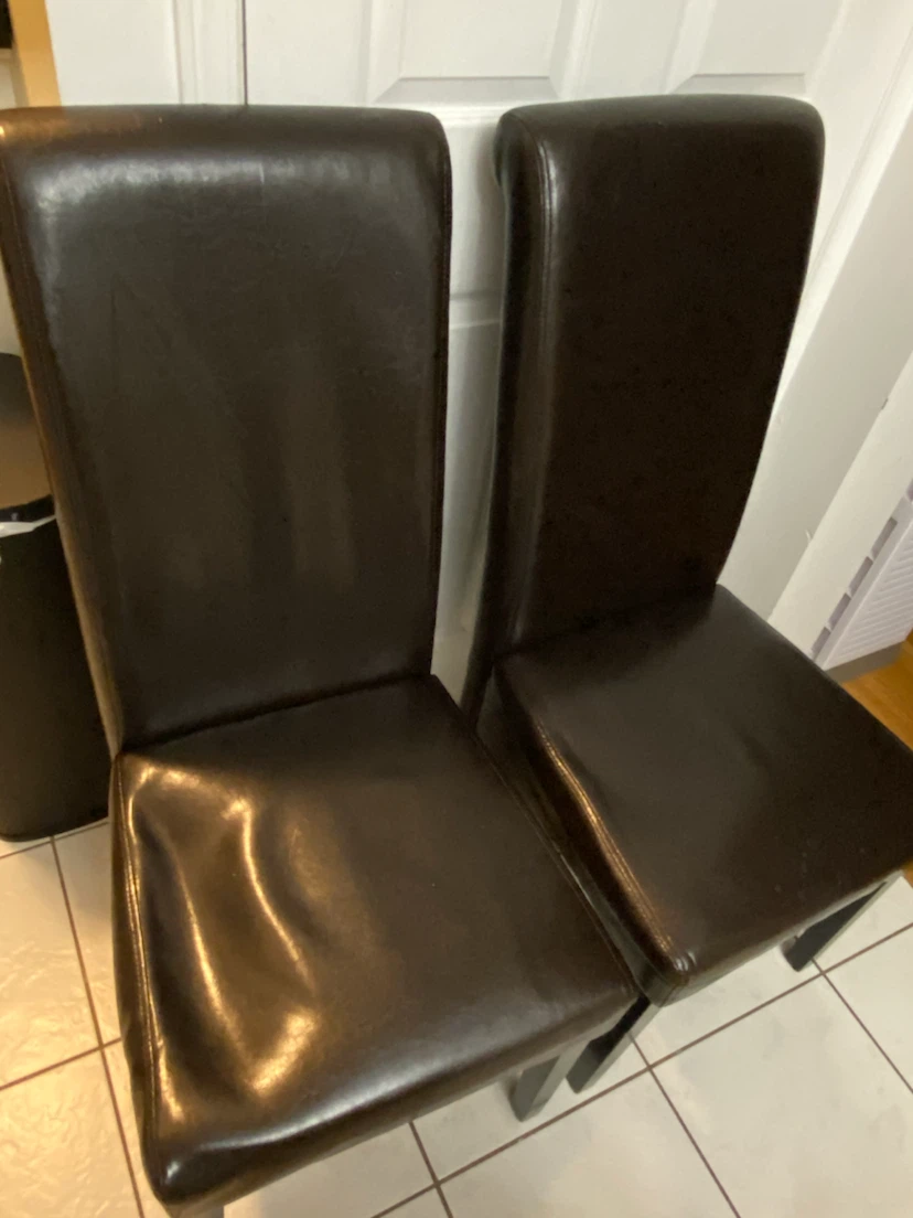 Two dark brown faux leather dining chairs - photo 2