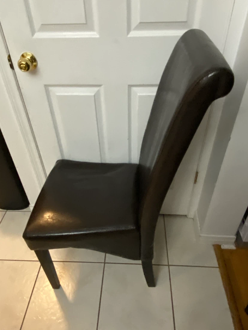 Two dark brown faux leather dining chairs - photo 3