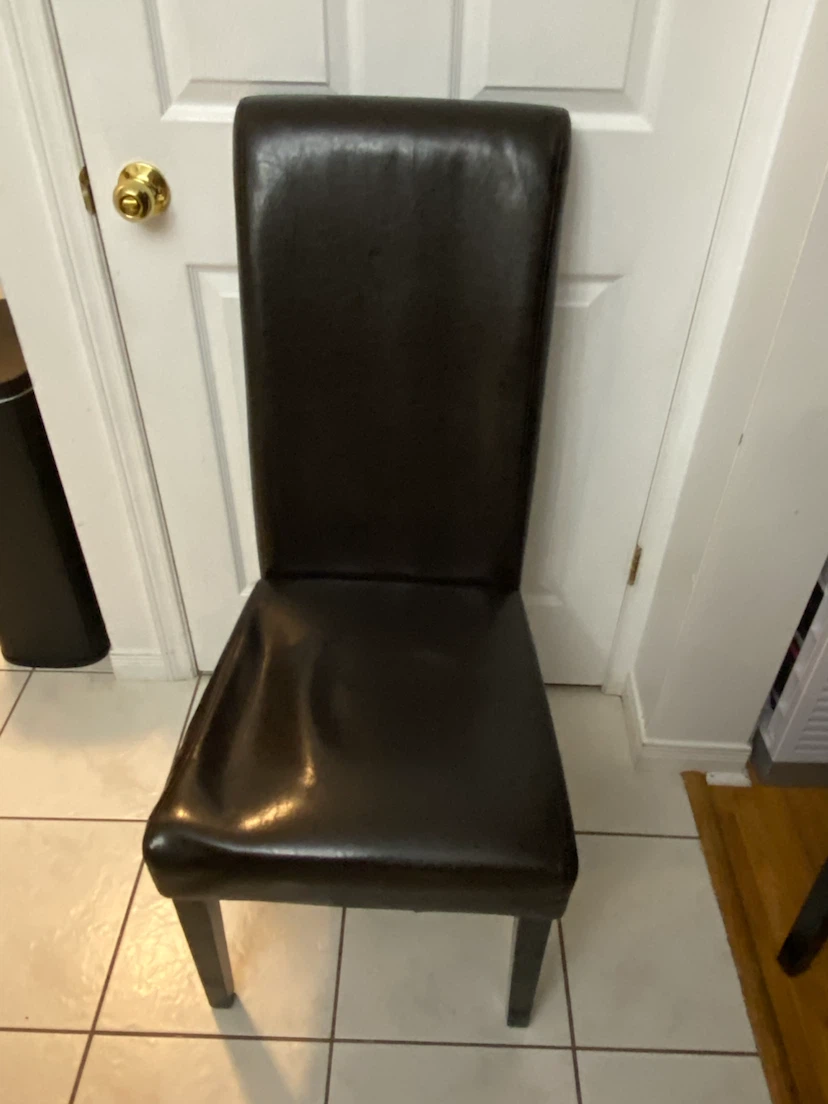 Two dark brown faux leather dining chairs - photo 4
