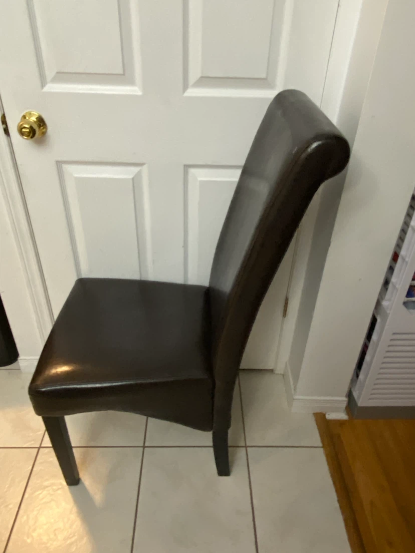 Two dark brown faux leather dining chairs - photo 5