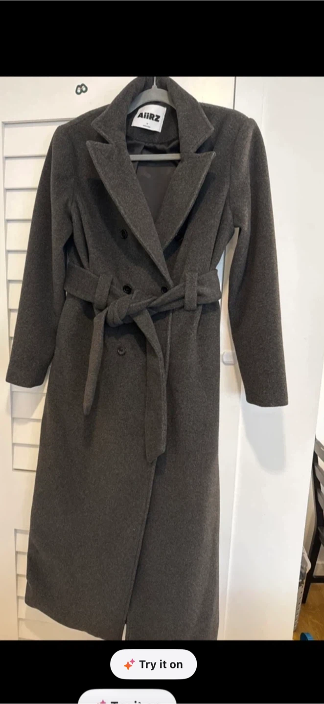 Aiirz Grey Wool-Blend Long Coat