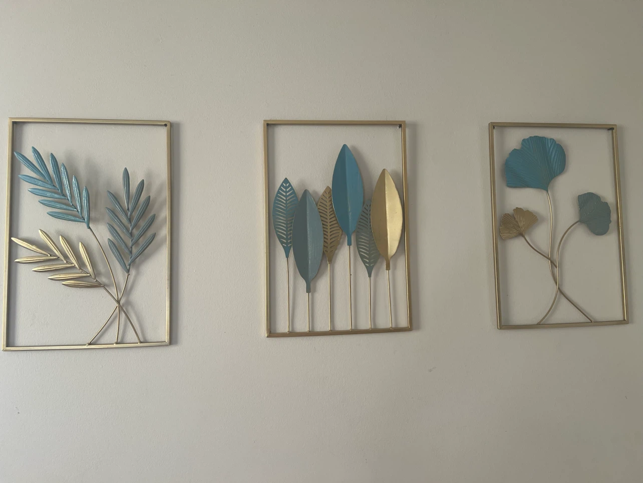 Set of 3 Gold and Blue Metal Wall Art Pieces