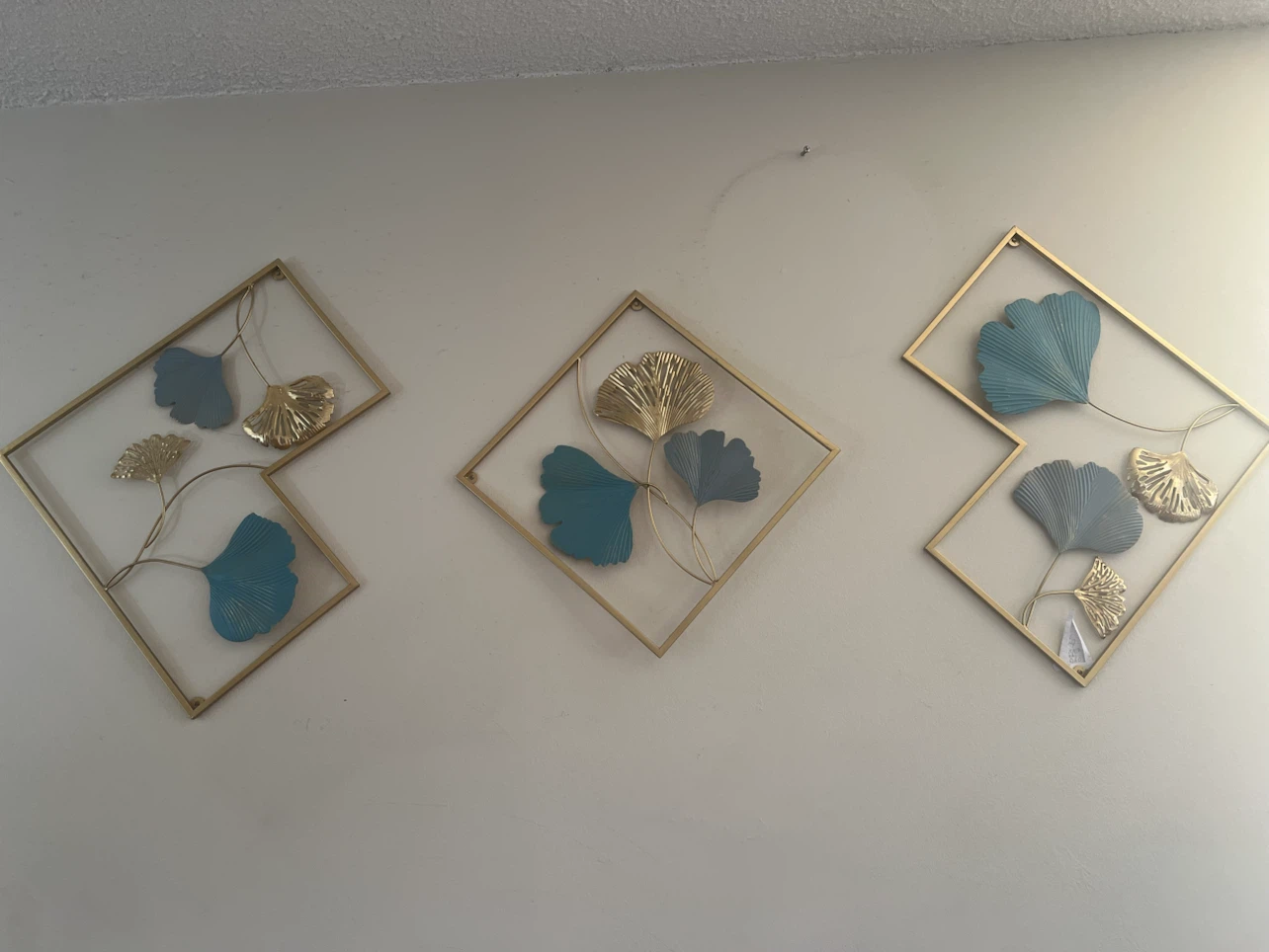 Set of 3 Gold and Teal Metal Wall Decor