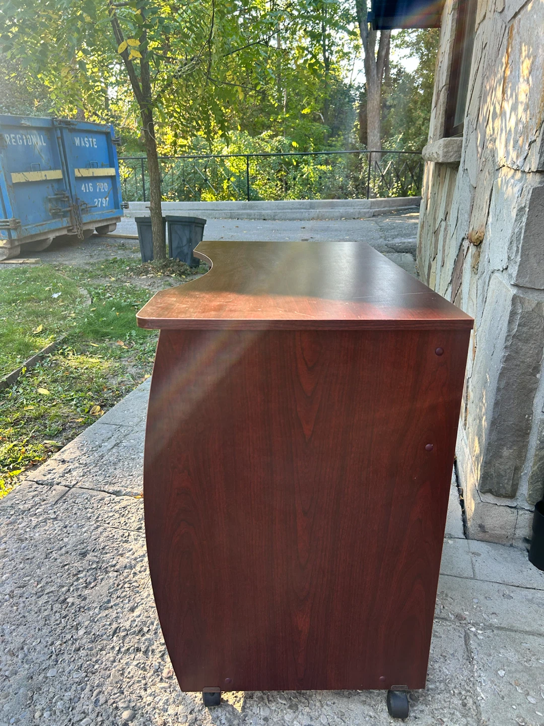 Rolling dark cherry wood computer desk - photo 3