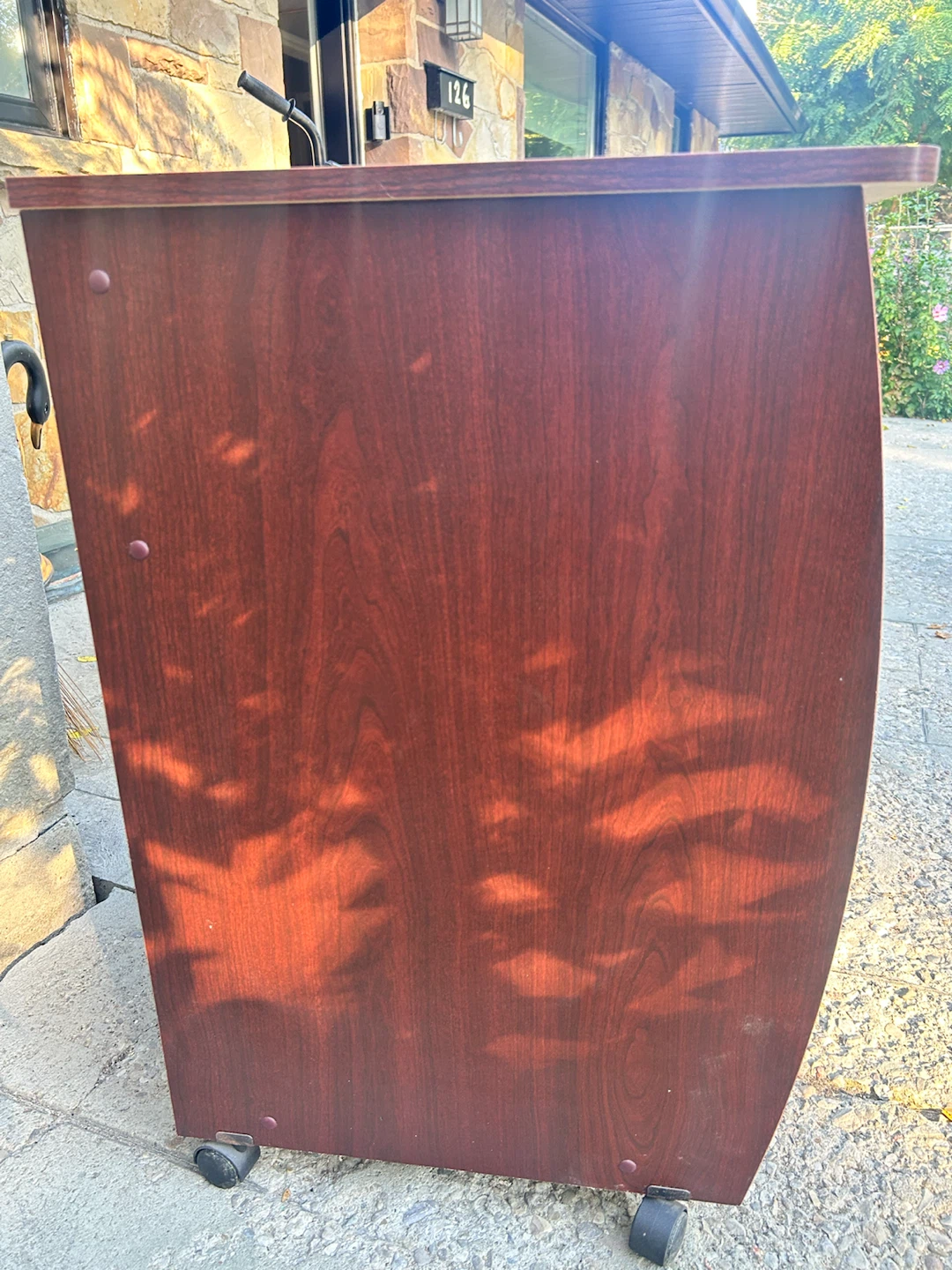 Rolling dark cherry wood computer desk - photo 4