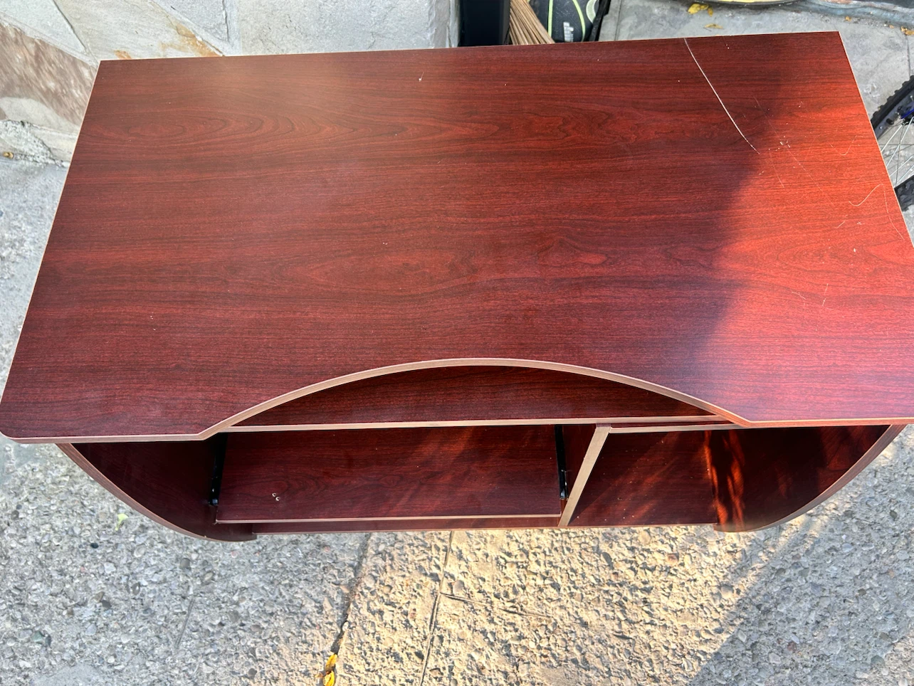 Rolling dark cherry wood computer desk - photo 5