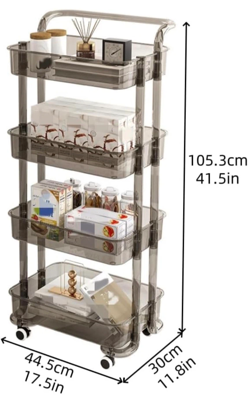 Clear 4-Tier Rolling Storage Cart - photo 3