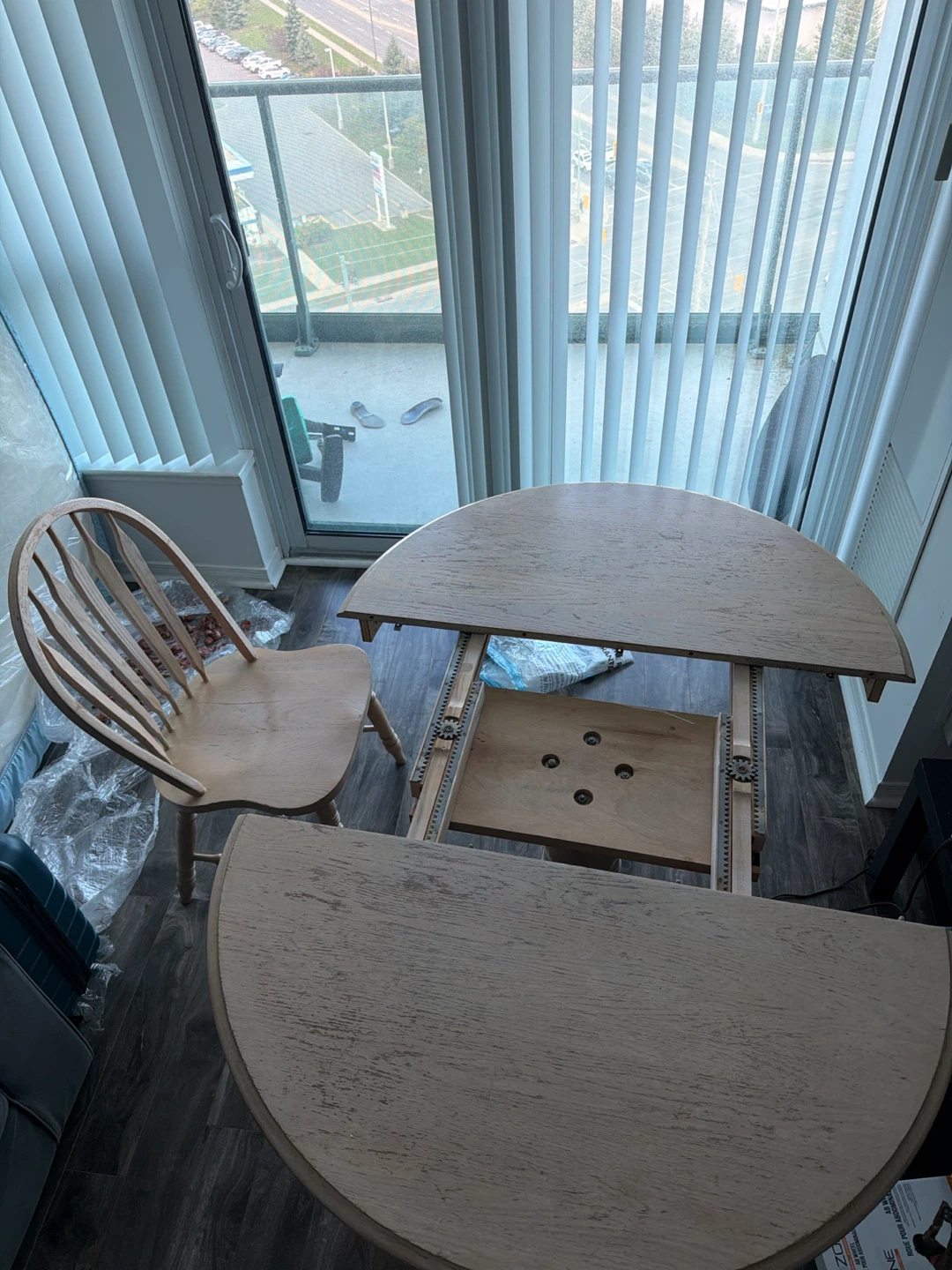 Round wooden dining table with one matching chair - photo 4