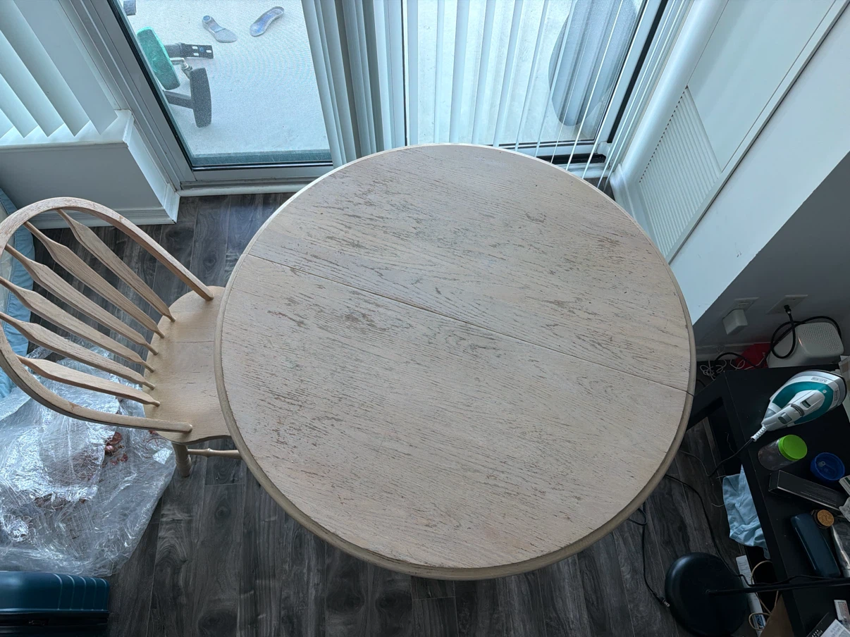 Round wooden dining table with one matching chair - photo 3