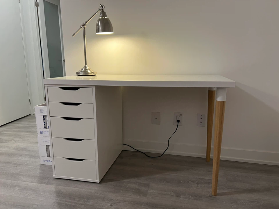 IKEA ALEX desk with white top and wooden legs - photo 2