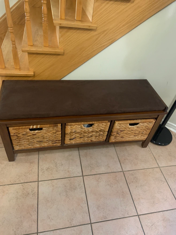 Storage Bench with Three Wicker Baskets