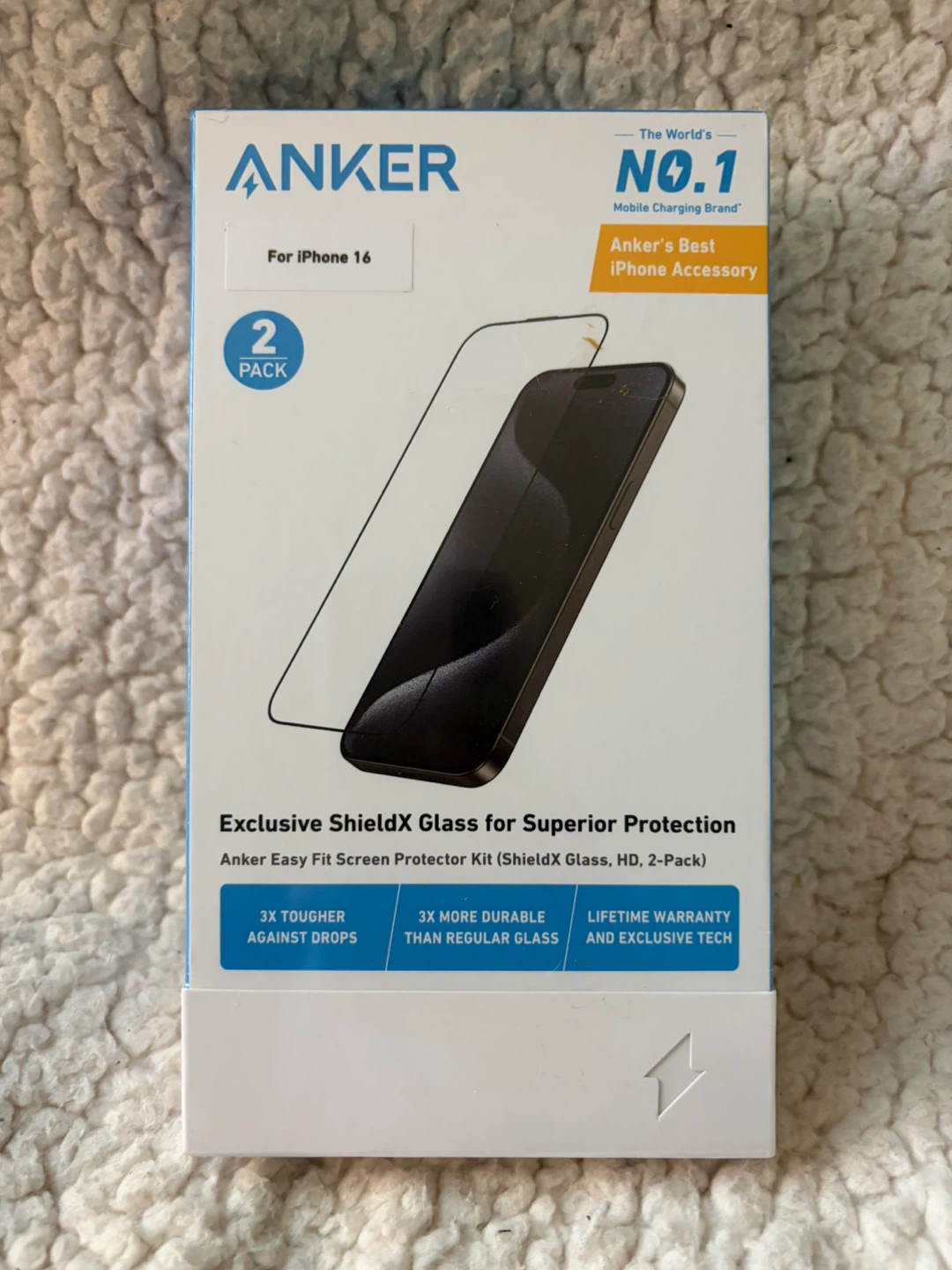 Anker ShieldX Glass Screen Protector for iPhone 16 (2-Pack)