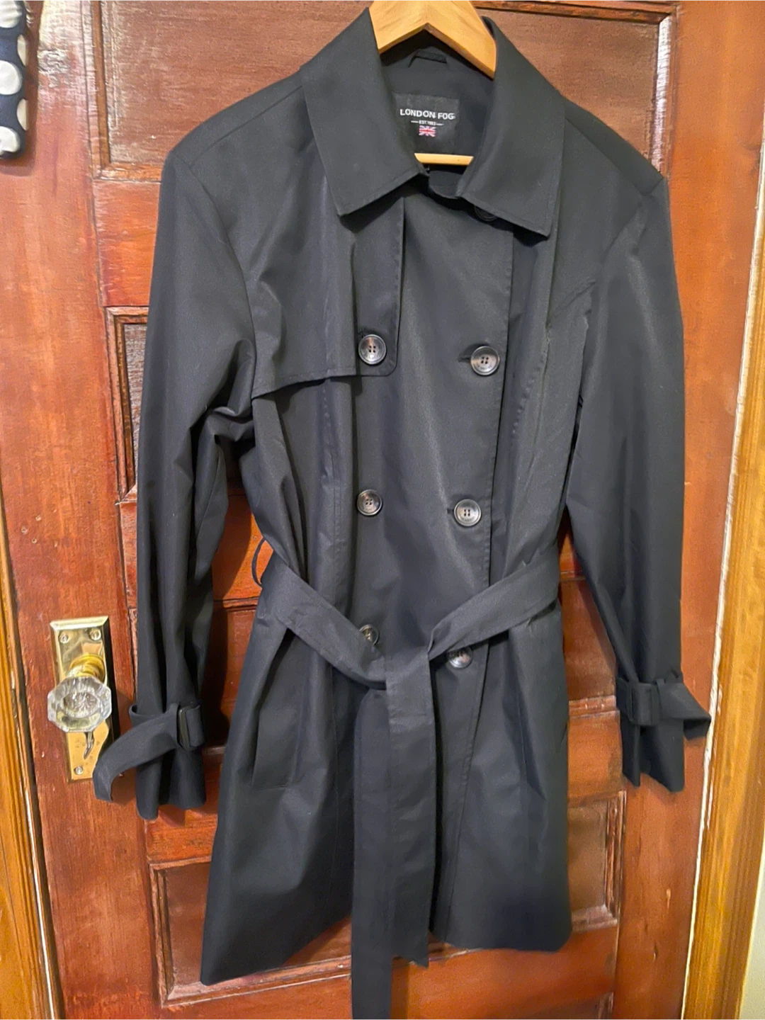 London Fog Black Trench Coat Large