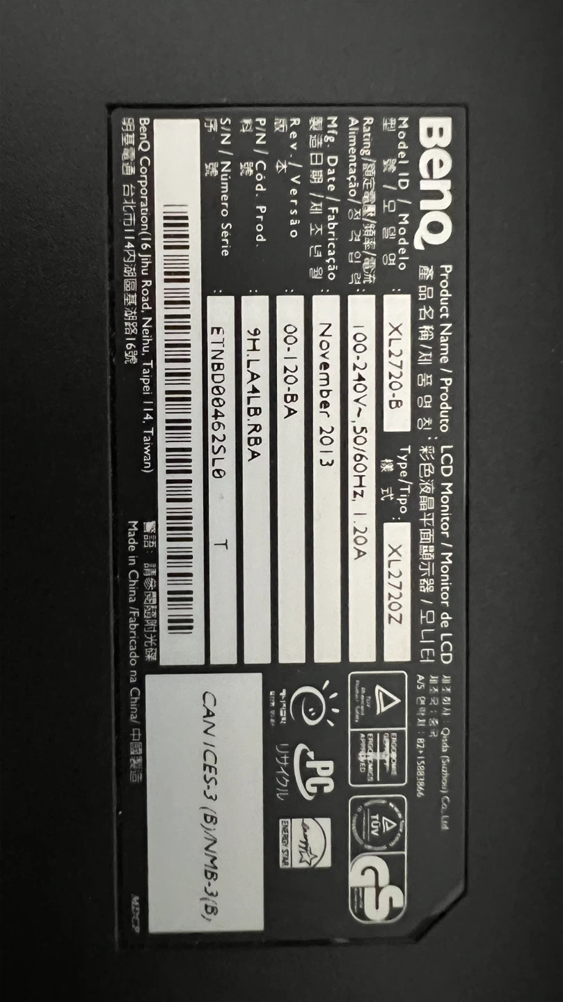 144HZ BenQ XL2720-B 27 inch Monitor - NO STAND - photo 3