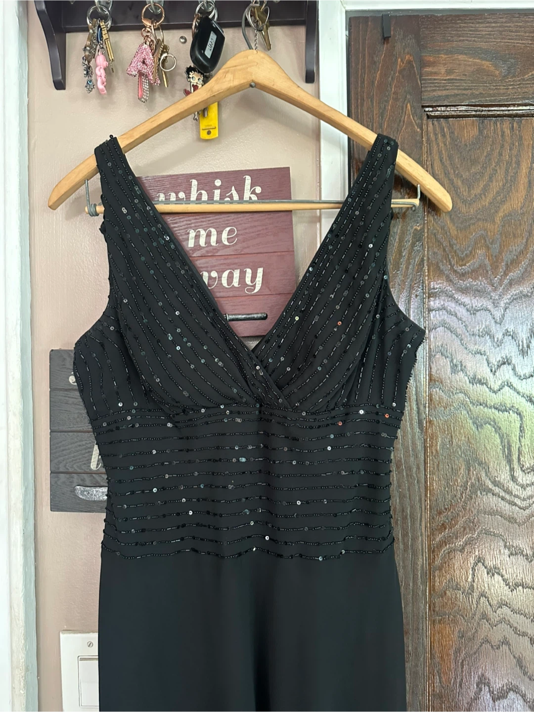 S.L. Fashions Black Beaded Evening Dress Size 14 - photo 2