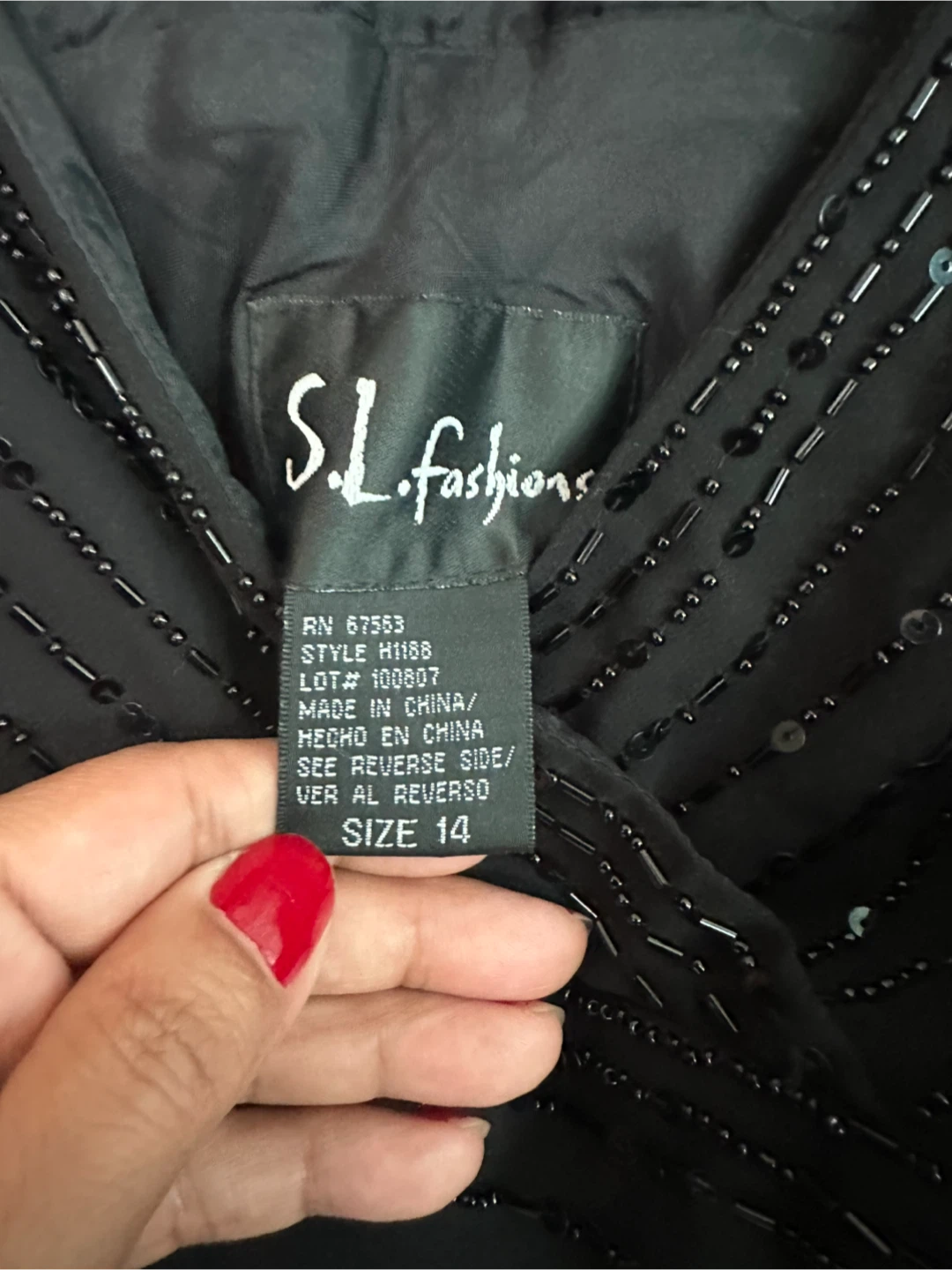 S.L. Fashions Black Beaded Evening Dress Size 14 - photo 4