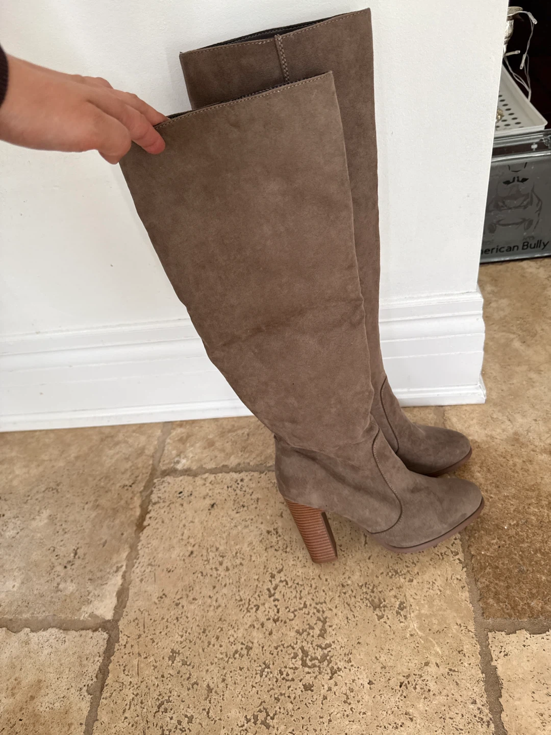 Taupe Suede Over-the-Knee Heeled Boots