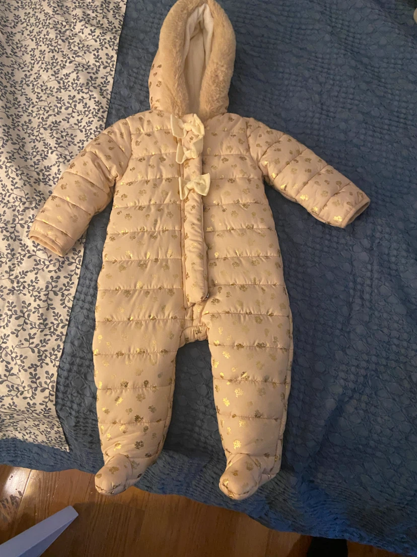 Baby Girl Gold Floral Puffer Snowsuit