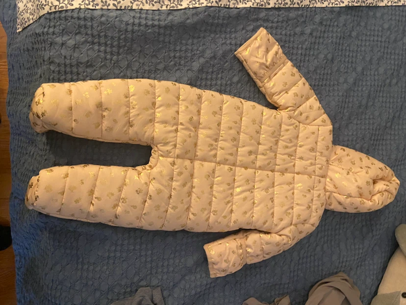 Baby Girl Gold Floral Puffer Snowsuit - photo 2
