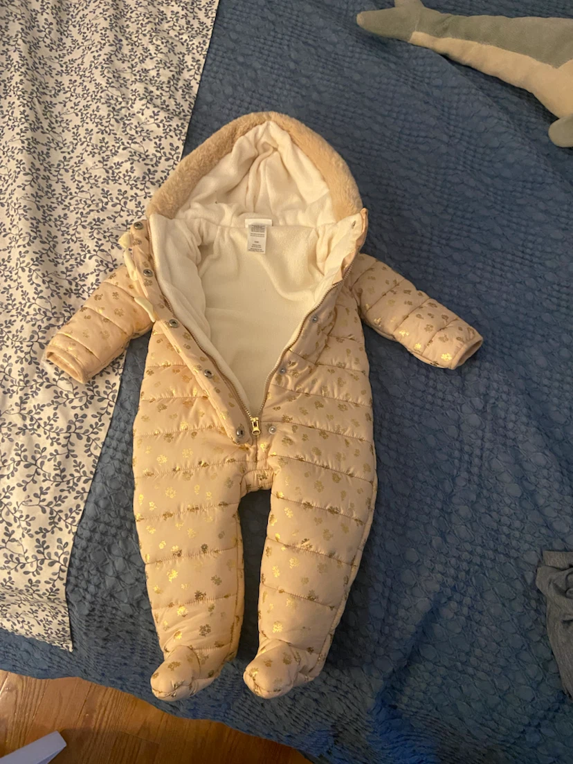 Baby Girl Gold Floral Puffer Snowsuit - photo 3