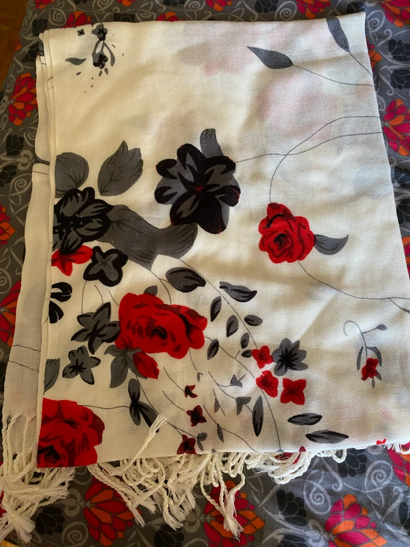 Floral Print Scarf with Tassels