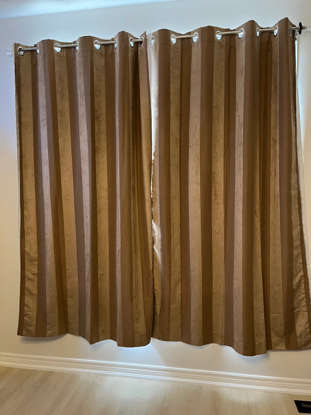 Set of Two Brown Faux Suede Striped Grommet Curtains