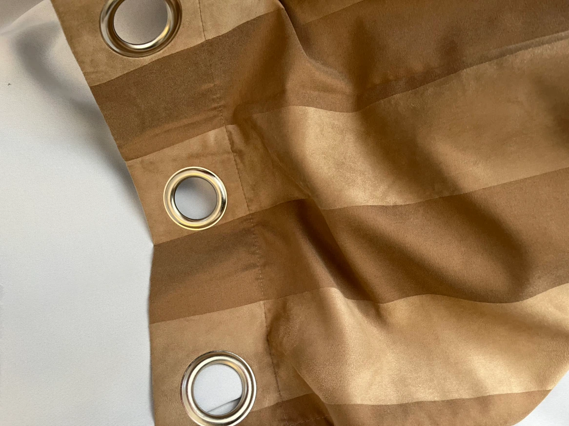 Set of Two Brown Faux Suede Striped Grommet Curtains - photo 2