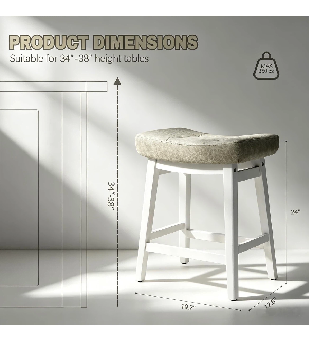 Padded Counter Stool with White Wood Base - photo 2