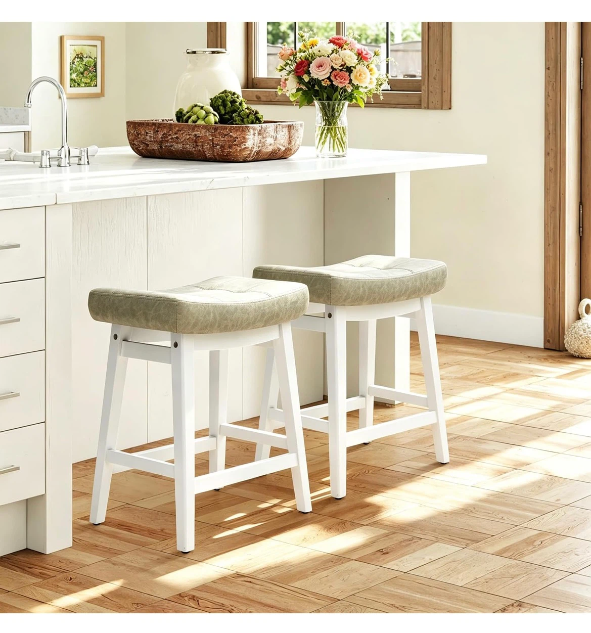 Padded Counter Stool with White Wood Base - photo 3