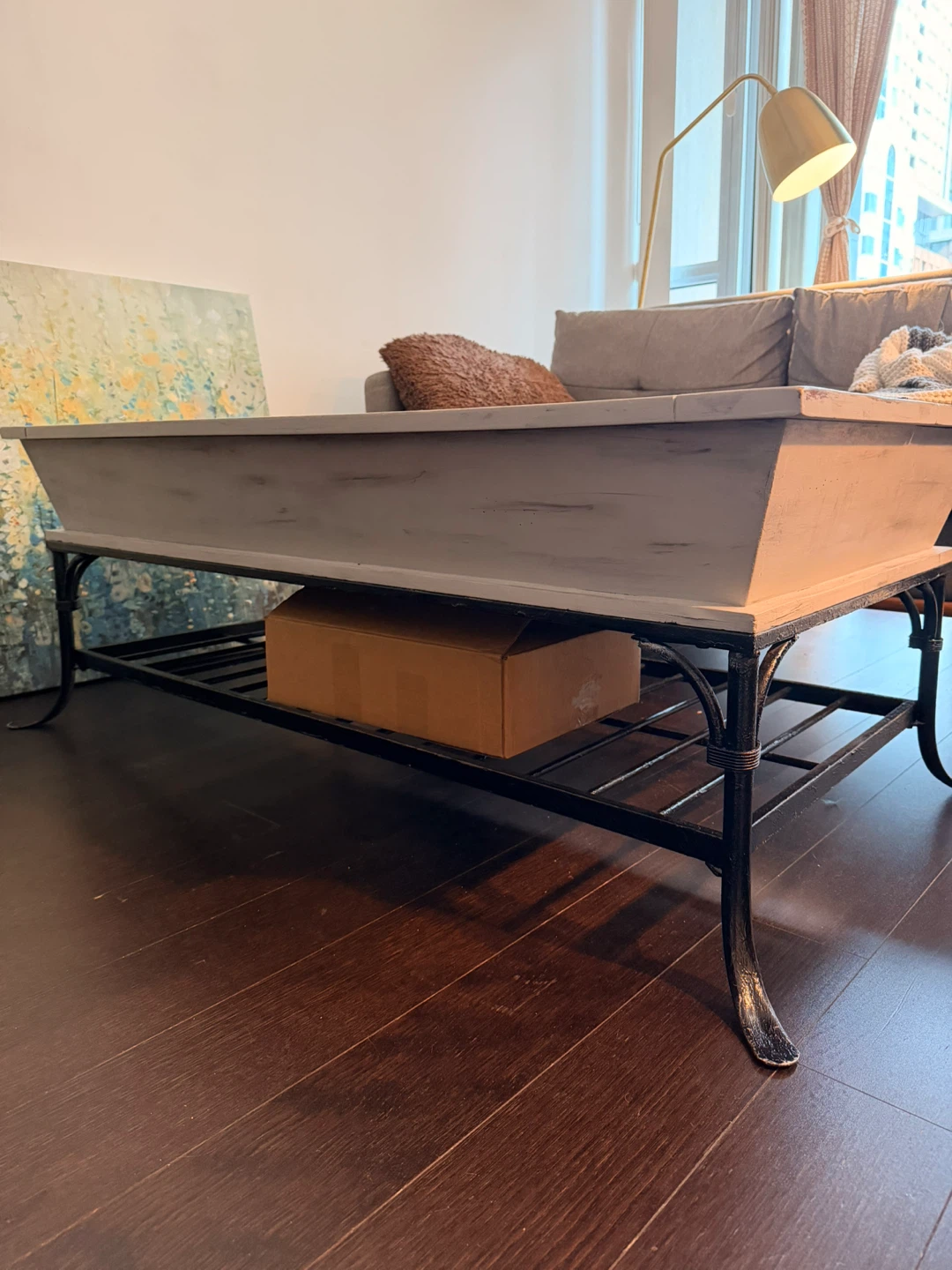 Vintage Distressed Grey Wood Coffee Table with Storage - photo 2
