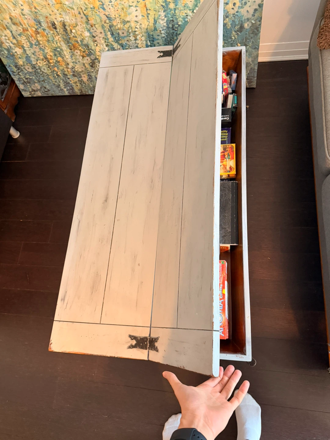 Vintage Distressed Grey Wood Coffee Table with Storage