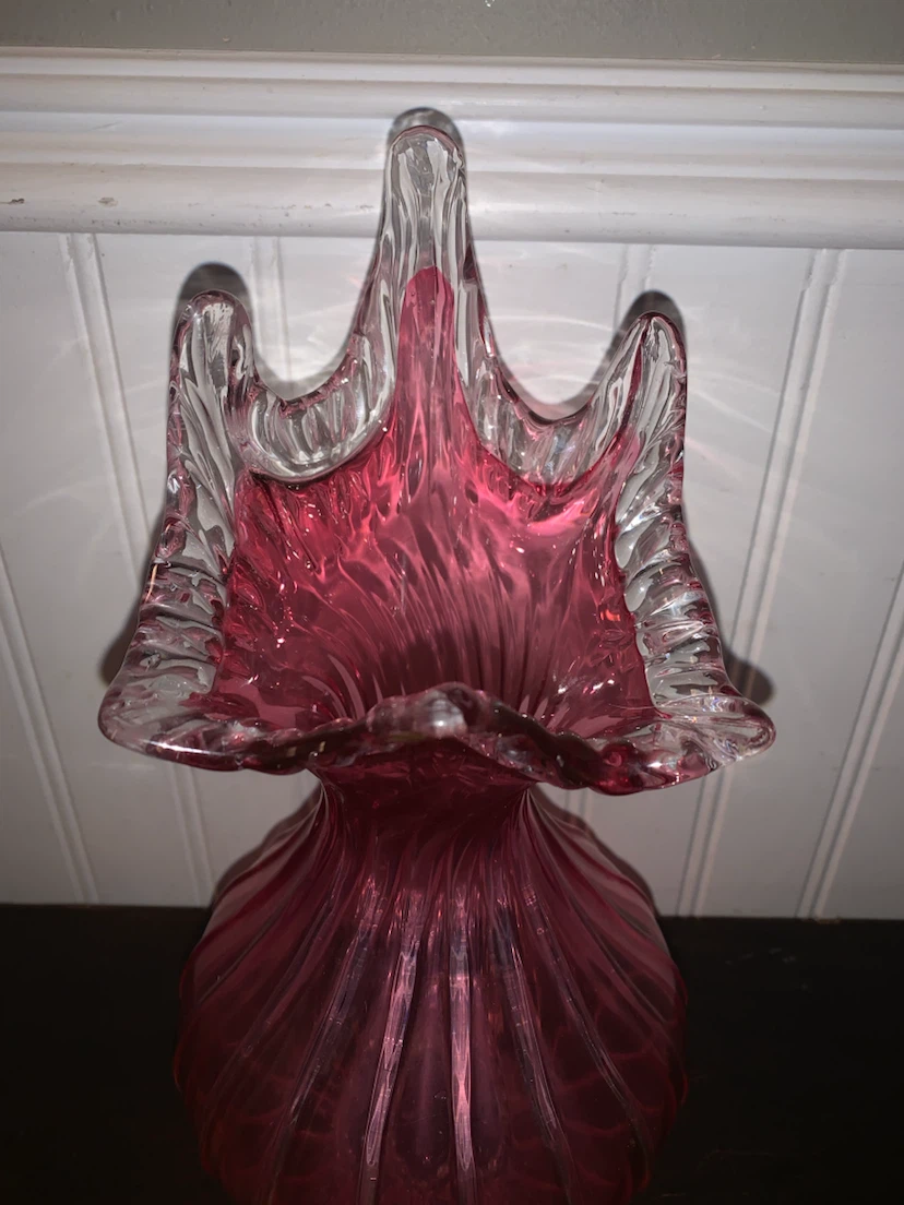 Vintage Pink and Clear Art Glass Vase - photo 2