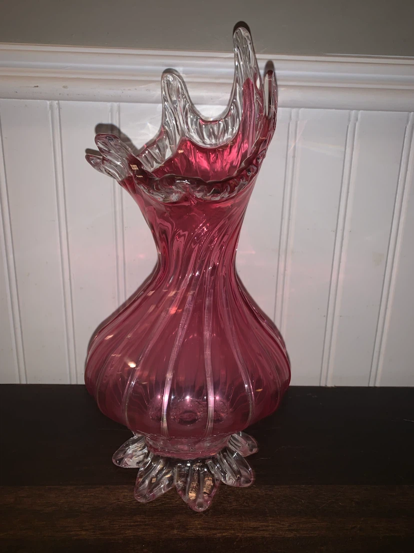 Vintage Pink and Clear Art Glass Vase - photo 3