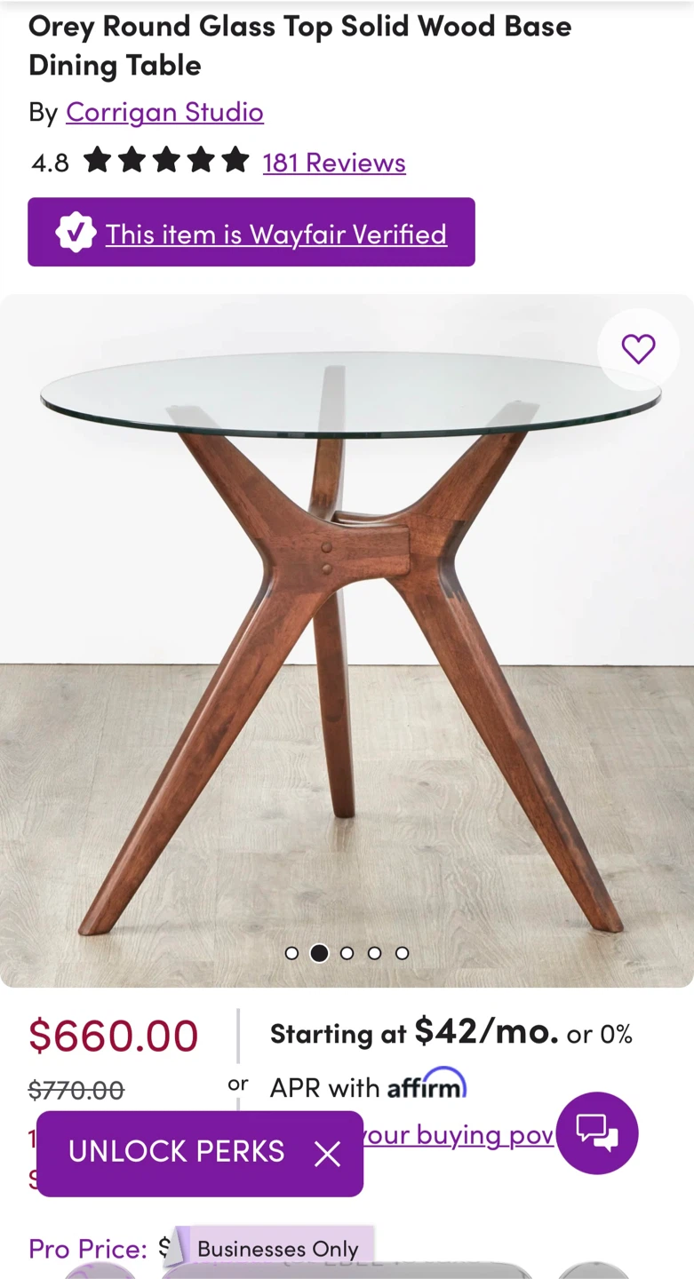 Wayfair Round Glass Dining Table with Wood Base - photo 3