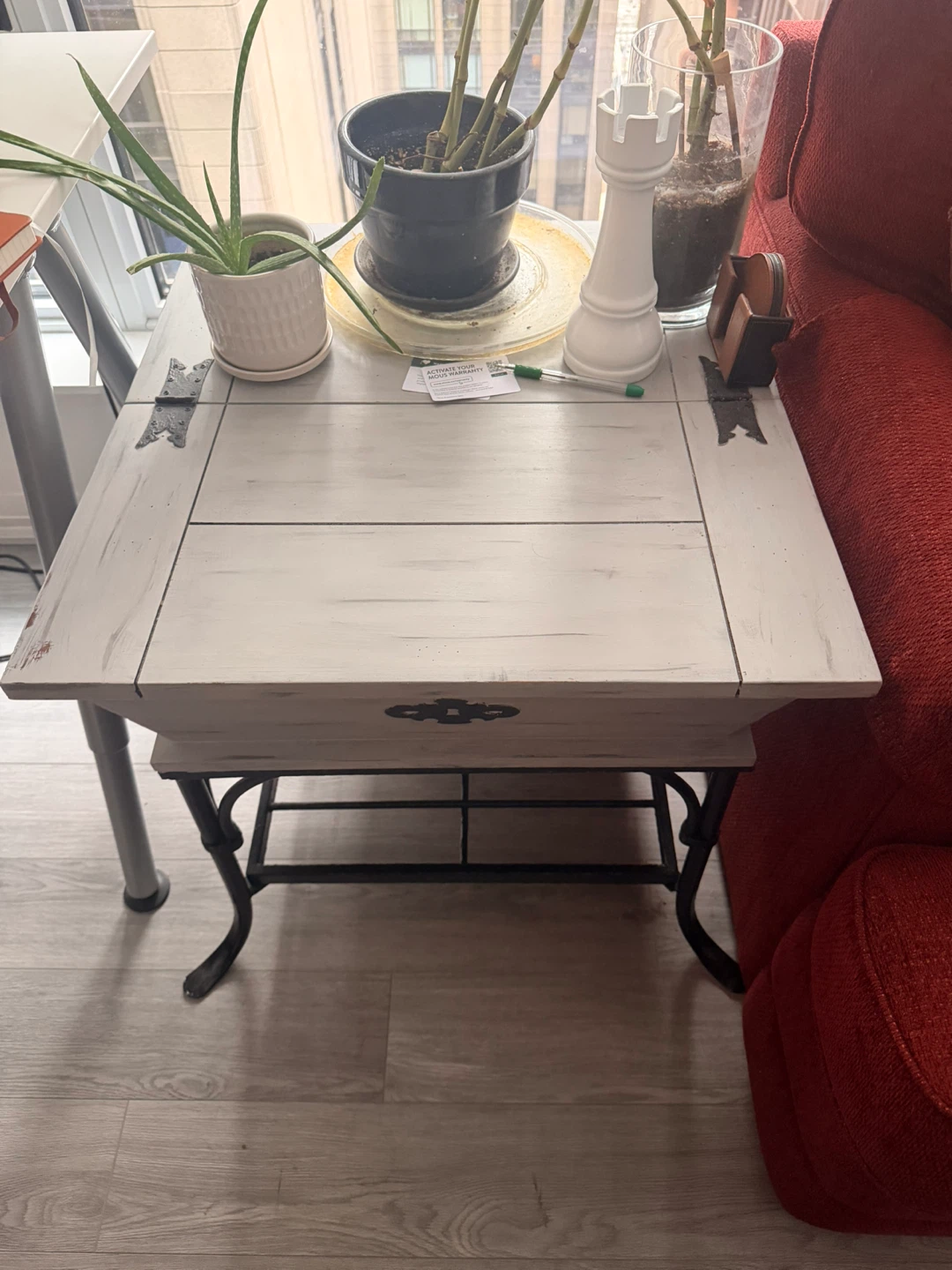 Vintage Distressed Grey Wood End Table with storage - photo 3