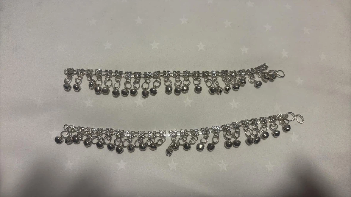 Pair of Rhinestone Ankle Bracelets with Bells